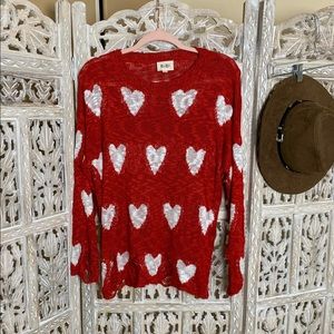RED AND WHITE DESTROYED BREAK YOUR HEART SWEATER